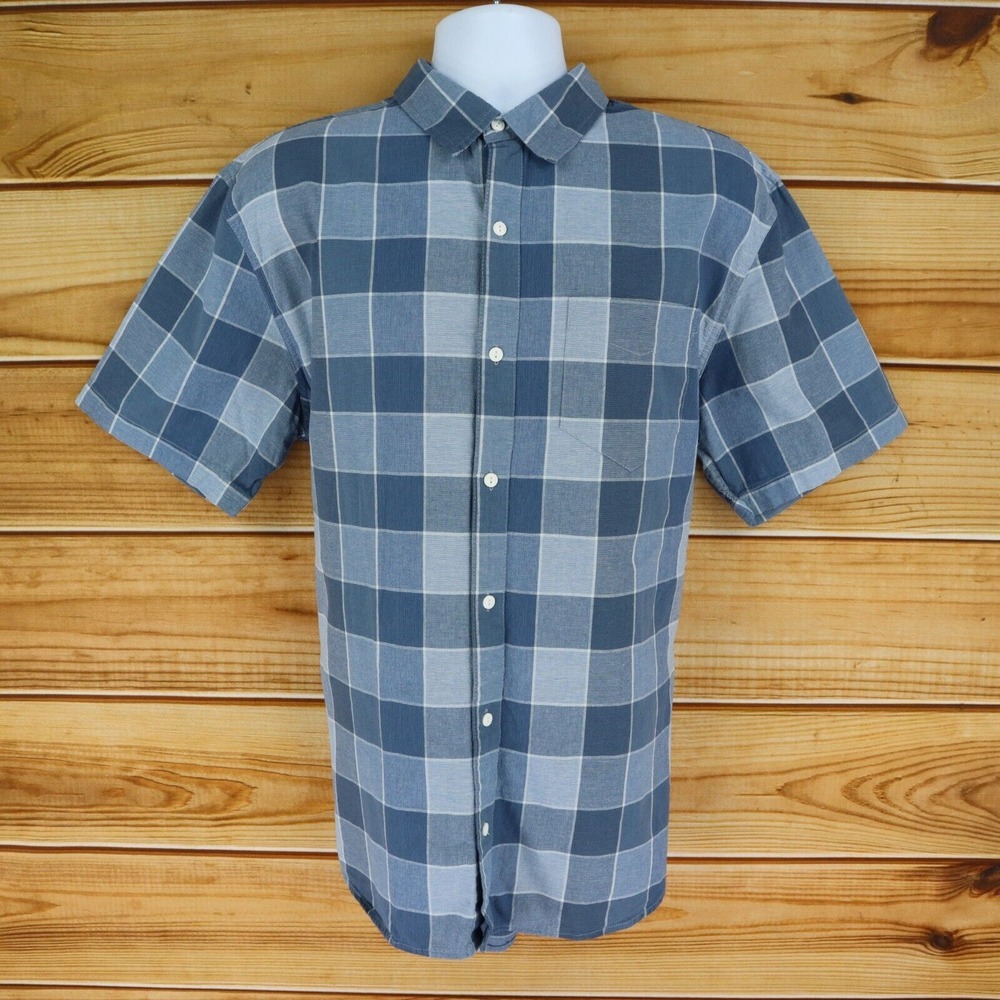 Scandia Woods Shirt Casual Button Up Mens L Blue Checks 100% Cotton Short Sleeve